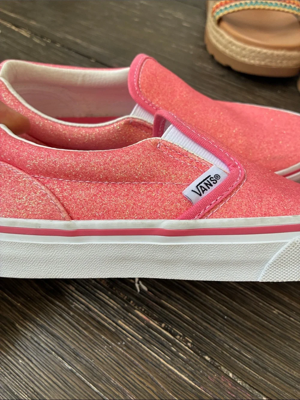 Vans Kids Slip-On Glitter Coral Pink Sneakers